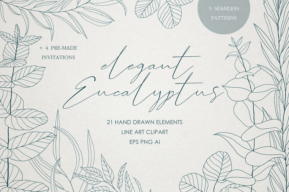 Eucalyptus Leaves Line Art Clipart, an Illustration by ElenKoss (Photo 1 of 12)