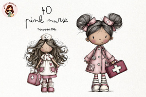 Pink Nurse PNG Clipart Bundle, a Person Illustration by Nicolle's Colorful Art