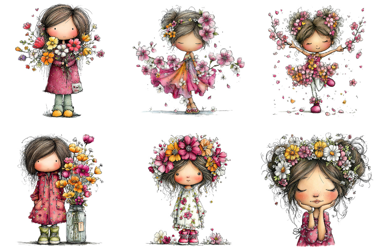 Girl & Flower Spring Clipart, an Illustration by CraftArtStudio (Photo 4 of 6)