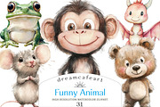 Funny Animal Clipart Bundle, an Illustration by DreamCafeArt (Thumbnail 1 of 5)