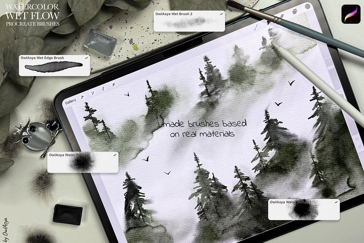 Wet Flow Procreate Brushes, a Brush Add-On by owlasya (Photo 4 of 7)