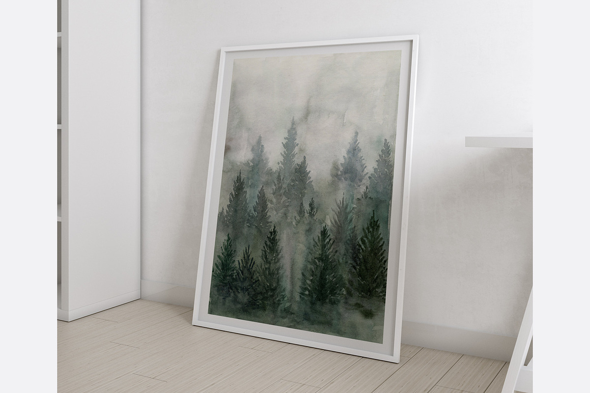 Watercolor Forest Mountains, Trees, a Decorative Illustration by Slastick (Photo 6 of 8)