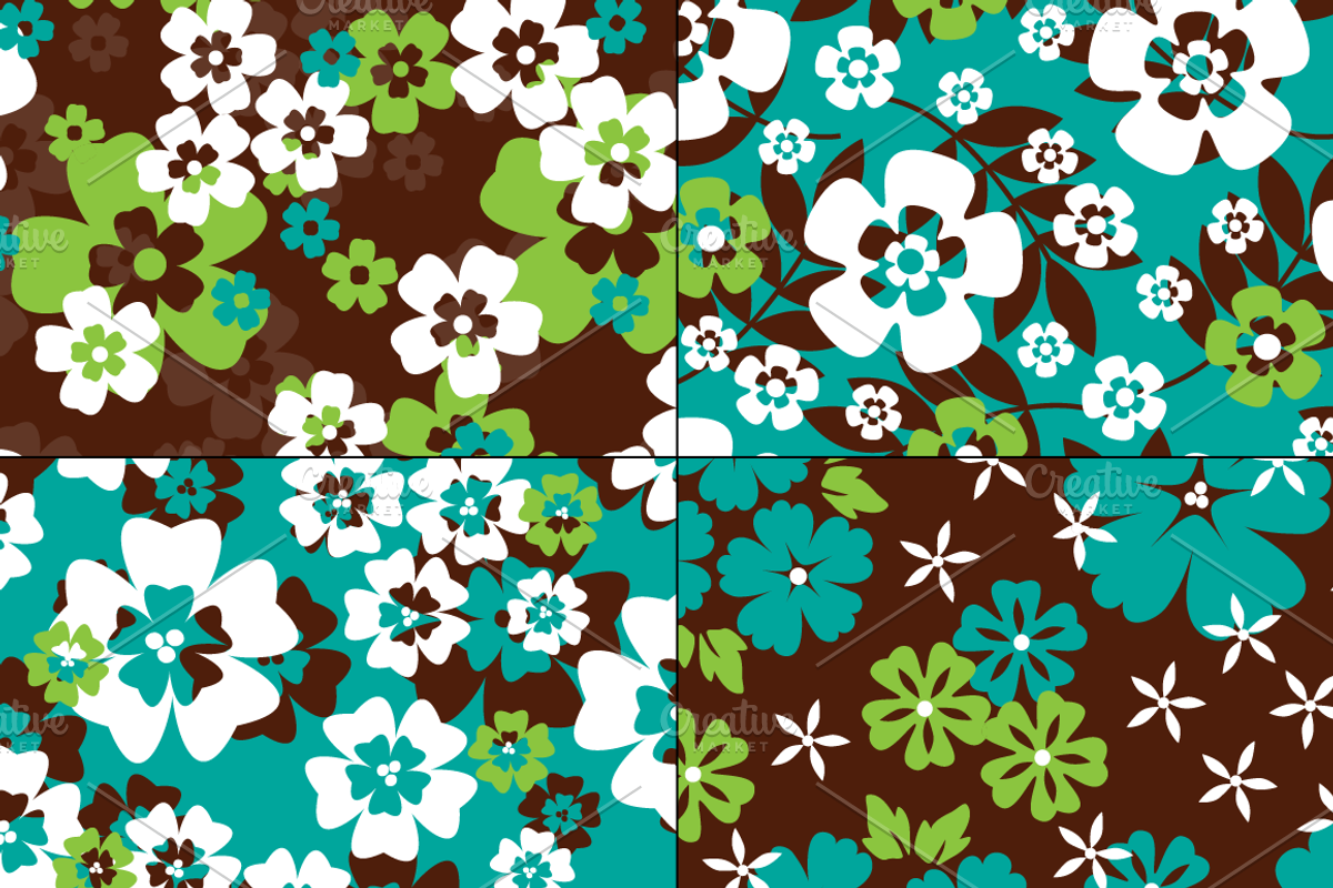 Seamless Blue Green Tropical Florals preview 3