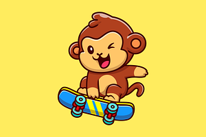 Cute Monkey Playing Skateboard