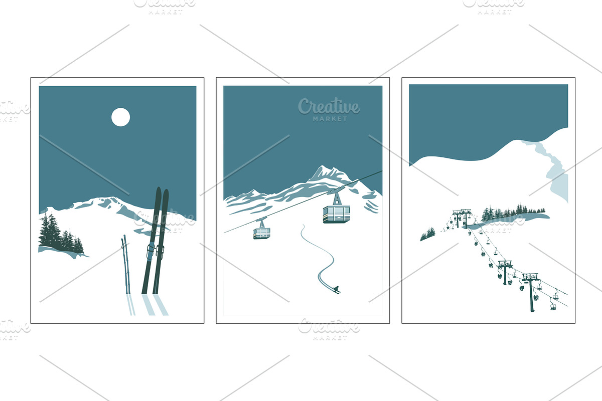 Modern retro ski posters, snowboard, a Sport Illustration by Pgmart