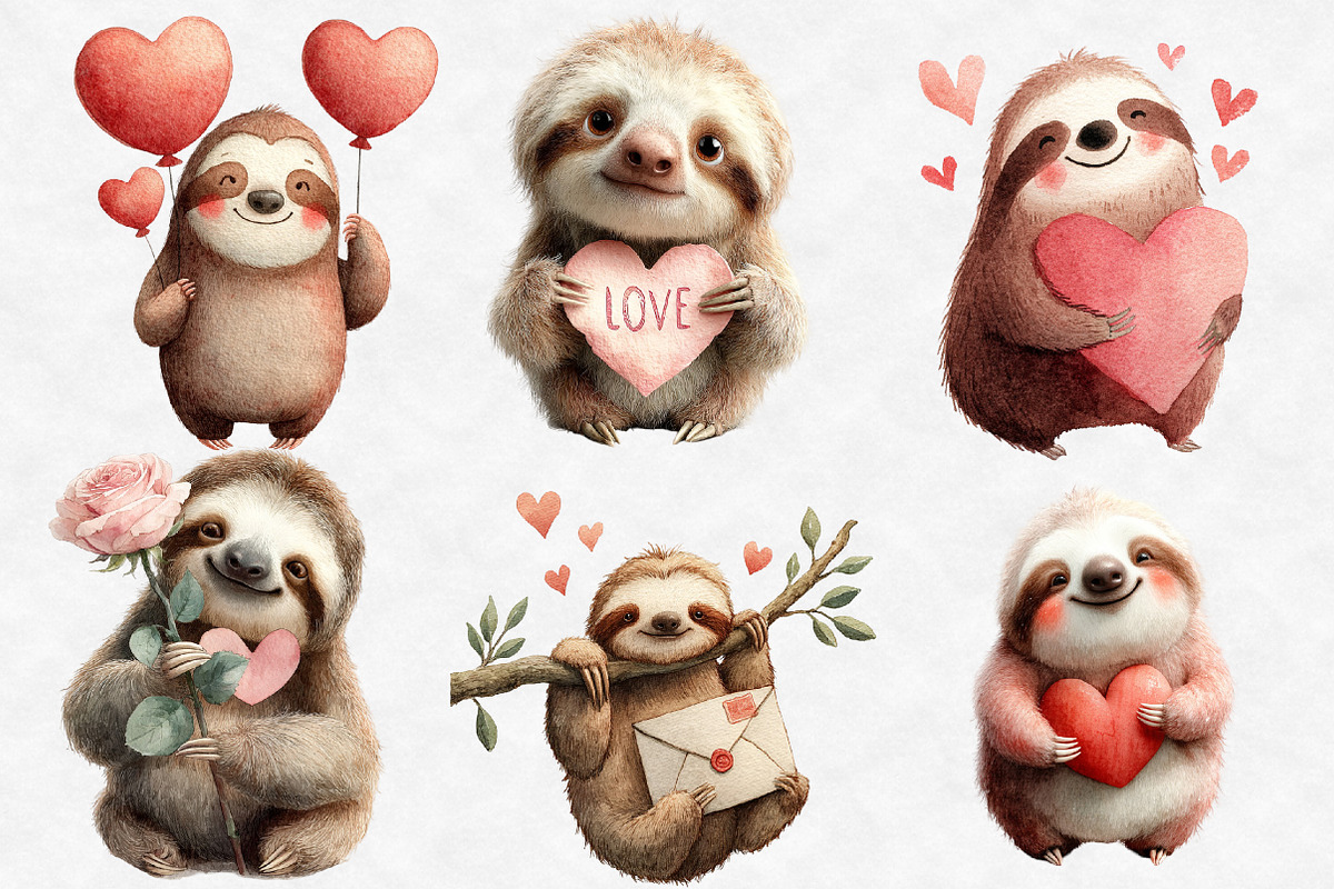 Valentine Sloth Clipart, an Illustration by Designworld (Photo 2 of 6)