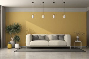 Gray and yellow living room with modern sofa