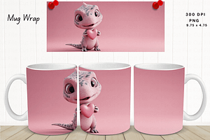 Valentine T-rex 3D Mug Wrap Both Sid, a Graphic by Cut File