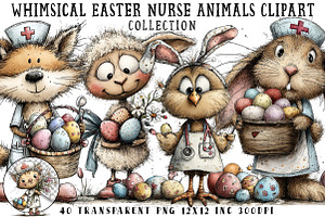 Whimsical Easter Nurse Animals Clipa, an Illustration by OK Design