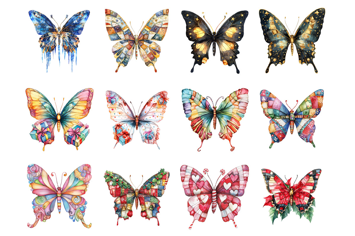 Christmas Colorful Butterfly Patchwo, an Illustration by Design Market (Photo 2 of 4)