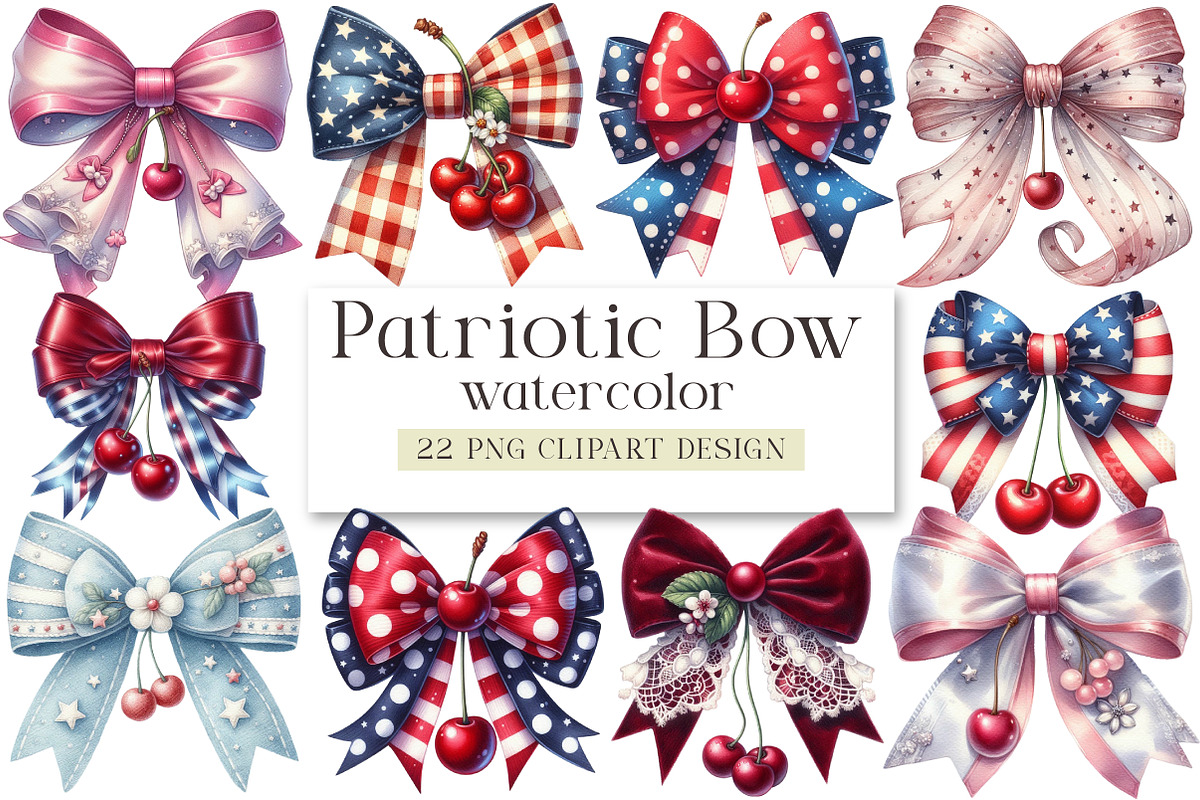 Patriotic Cherry Coquette Bow Clipar, an Illustration by DreamArtGraphic (Photo 1 of 4)