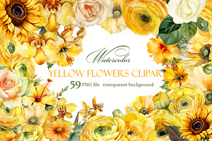 Yellow flower. Watercolor clipart
