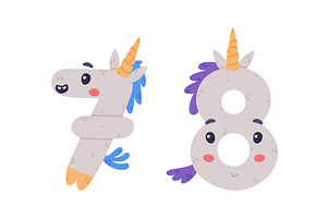 Unicorn Cute Number Seven And Eight