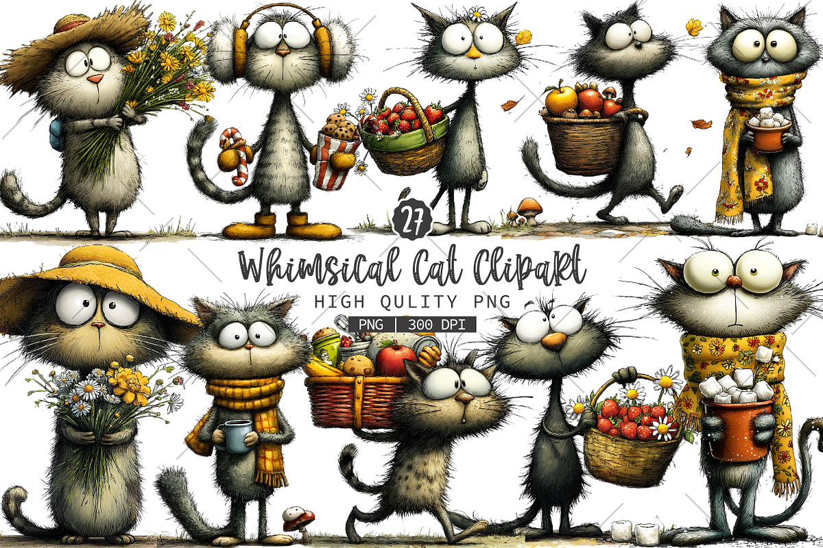 Whimsical Cat Clipart Bundle, a Seasonal Illustration by OK Design (Photo 1 of 6)
