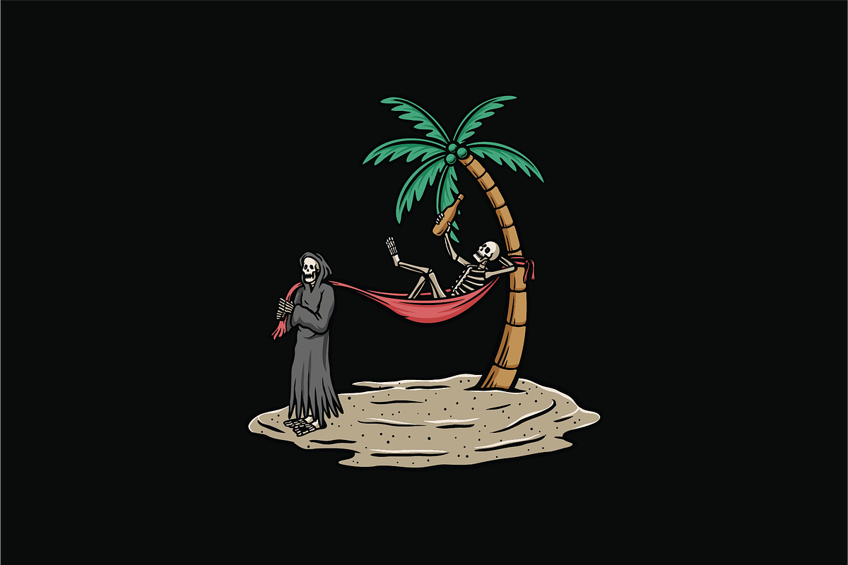 Skeletons Relaxing Under Palm Tree, an Object Illustration by nomlimo.com (Photo 1 of 3)