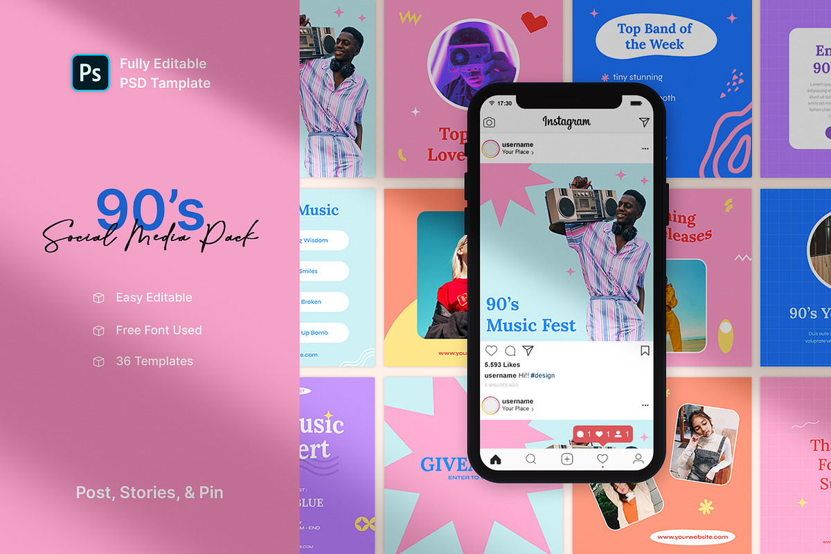 90's - Music Social Media Pack, a Social Media Template by Neetlabs Studio (Photo 1 of 5)
