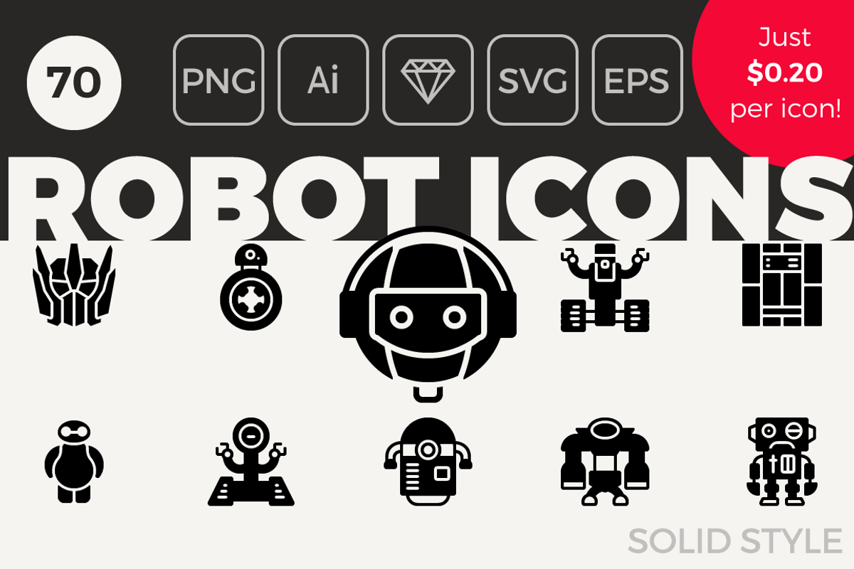 70 Robot Icons - Solid Style, a Solid Icon by Designerbundle (Photo 1 of 3)