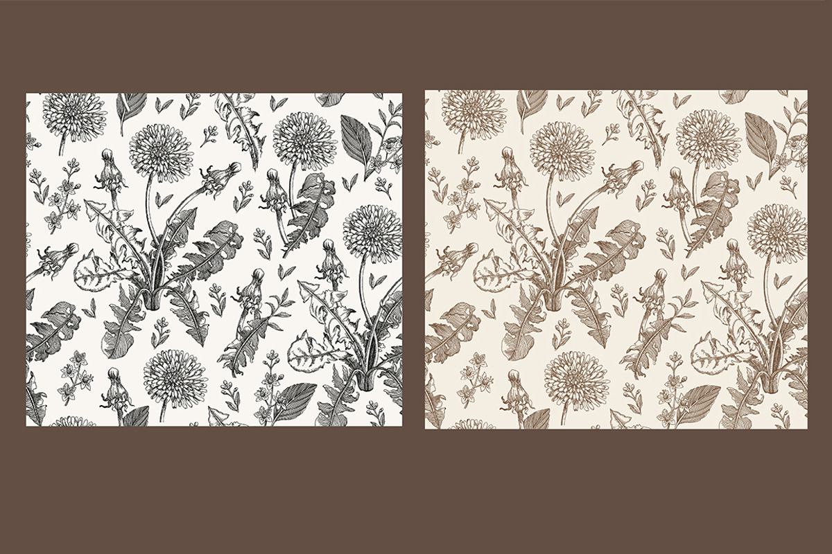 4 Seamless Flowers Dandelion Vintage, a Pattern Graphic by Vintage (Photo 2 of 11)