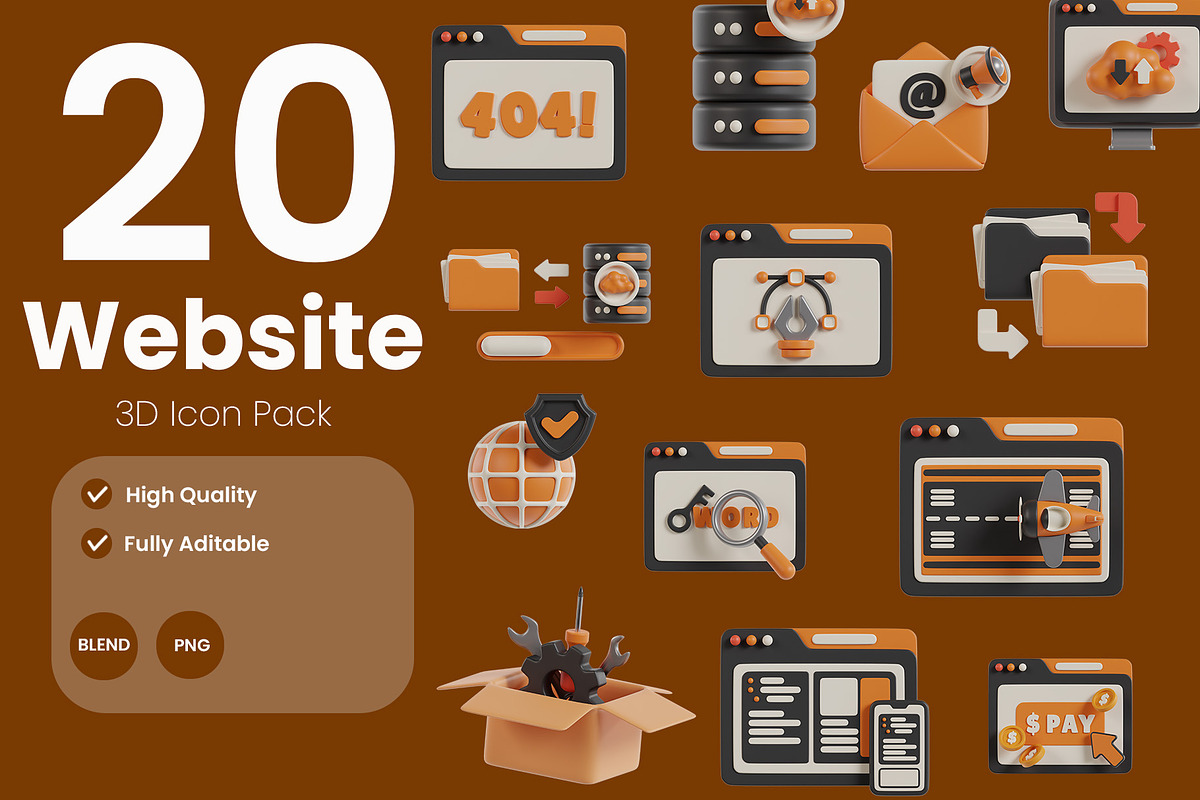 Website 3D Icon Pack, a 3D by baii09 (Photo 1 of 6)