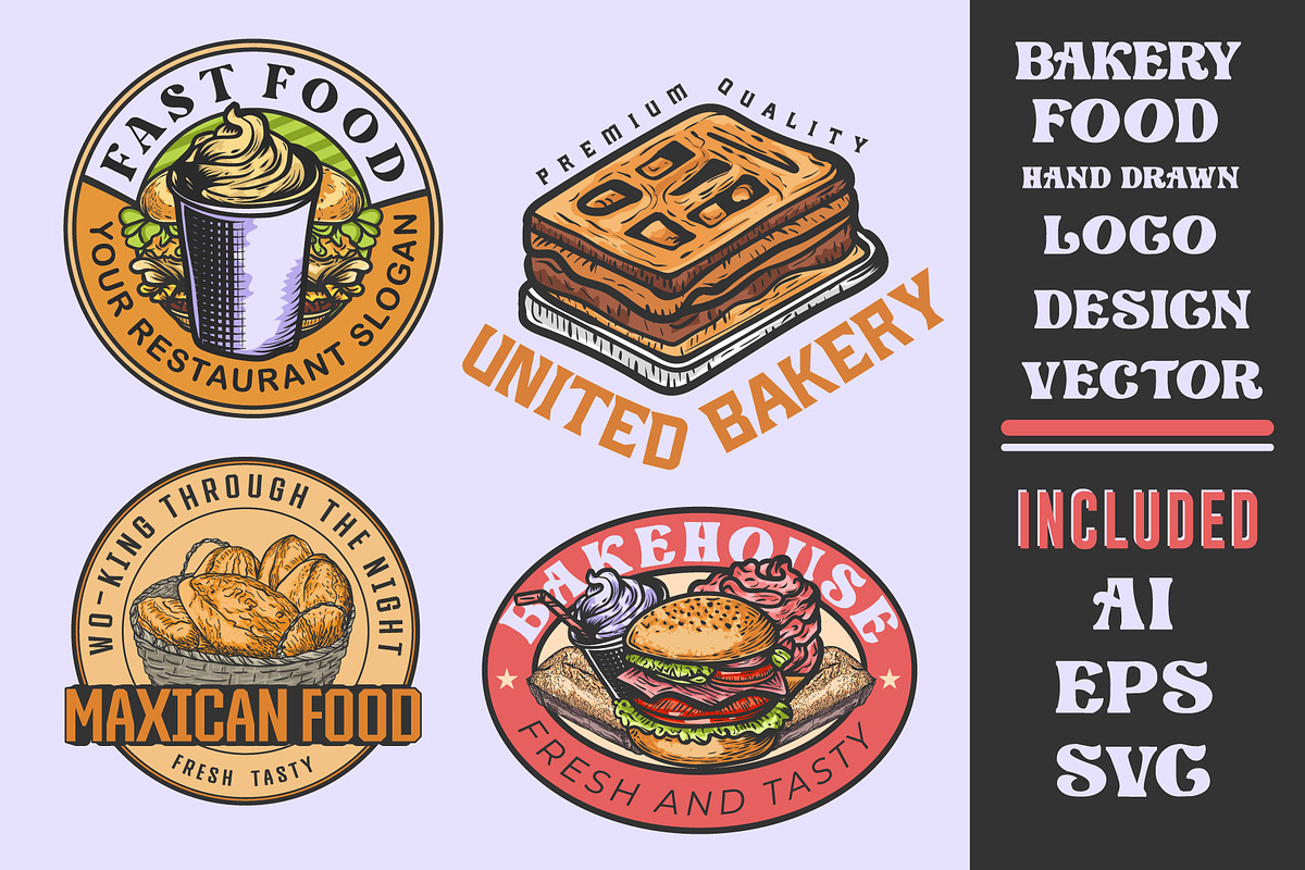 Set of hand-drawn food logo vector, a Branding & Logo Template by Billah Hub