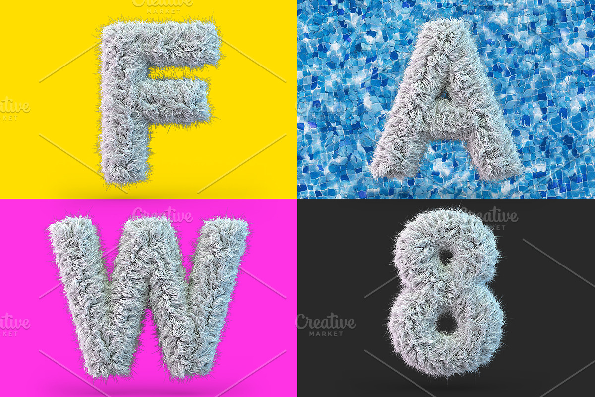 Uppercase furry white font, a Background Graphic by 3D Graphics Shop (Photo 3 of 3)
