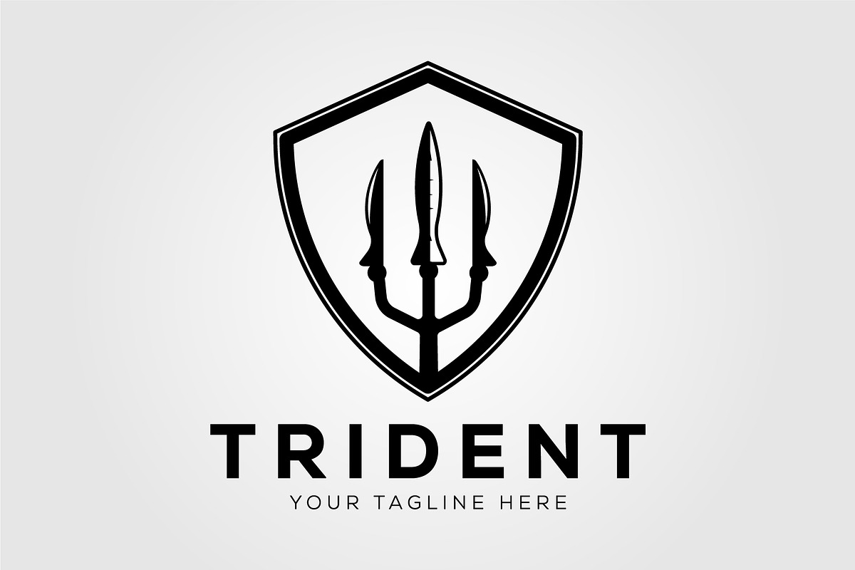 trident poseidon spear badge logo, an Illustration by Rizkaarishandy_shop