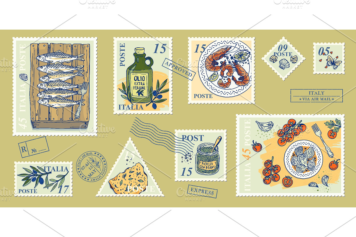 Italian seafood postage stamp, an Object Illustration by Zimages (Photo 1 of 3)