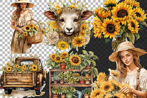 Watercolor Sunflower Farm Clipart