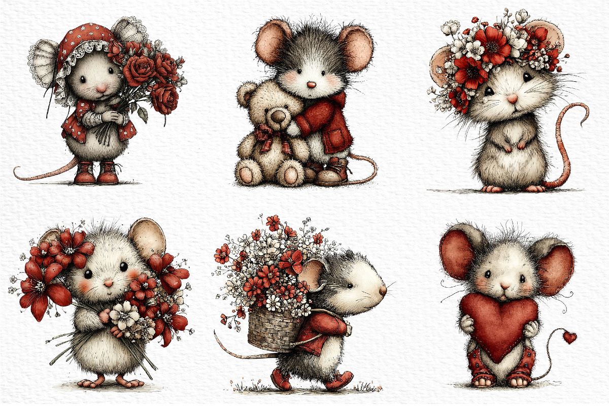 Cute Watercolor Mouse Bundle, an Animal Illustration by Craft Nest (Photo 4 of 6)