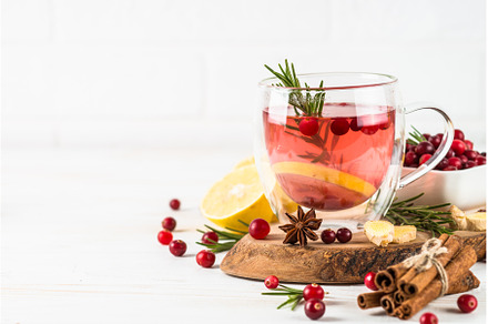 Cranberry tea with lemon at white, a Food & Drink Photo by Nadia-nb