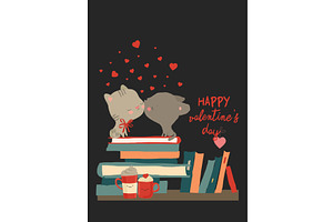 Cute Cats in Love kissing, sitting, an Animal Illustration by Maria Starus