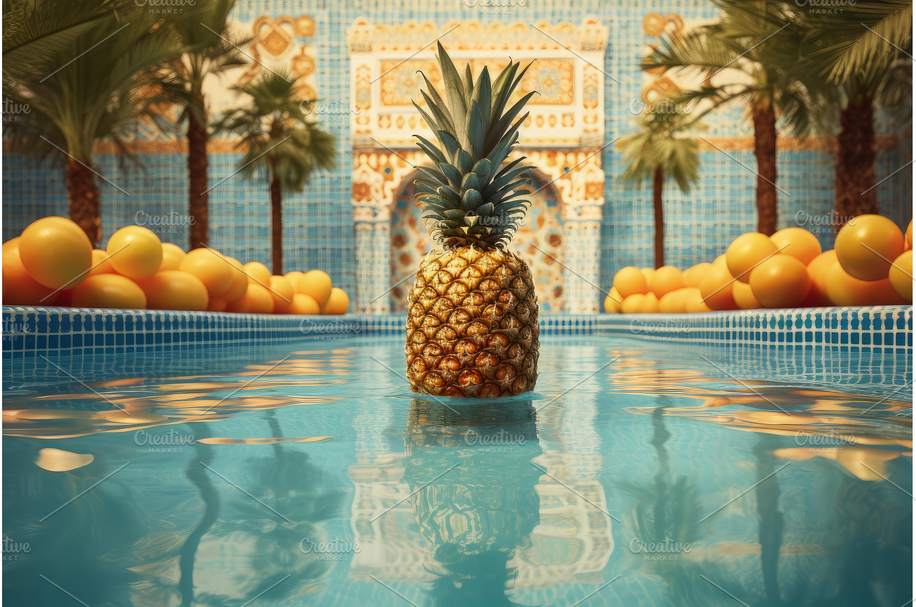 Tropical pineapple poolside leisure, a Sports & Recreation Photo by Ylivdesign
