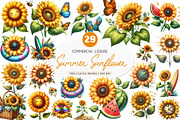 Summer Sunshine Sunflower Clipart, an Illustration by SinaCreation (Thumbnail 1 of 5)