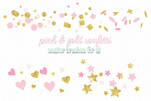 Pink & Gold Confetti Scatter Brushes