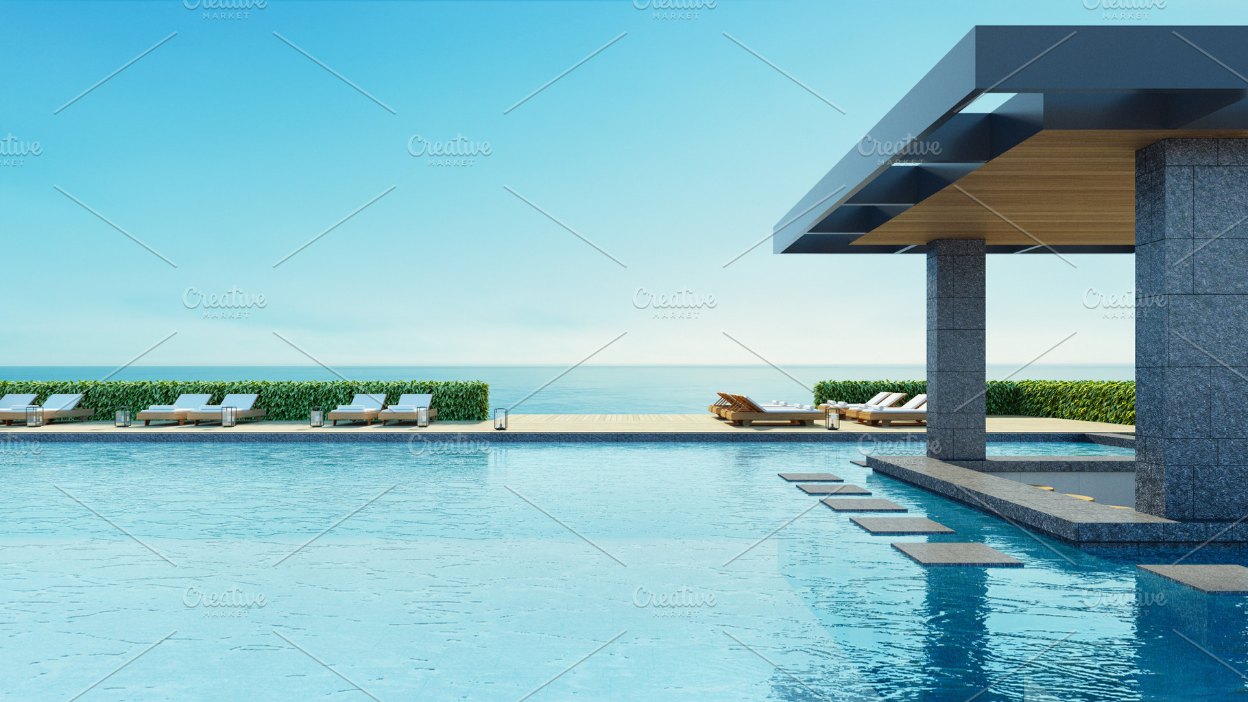 Beach luxury pool bar resort, an Architecture Photo by TONTECTONIX