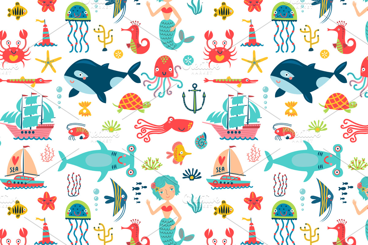 SEA cute vector set, an Animal Illustration by Anna Guz's Store (Photo 5 of 5)