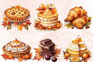 Watercolor Fall Dessert Clipart