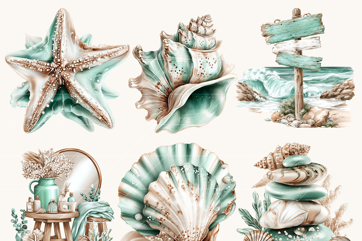 Watercolor Summer Beach Clipart, a Seasonal Illustration by BusyDaydesign (Photo 6 of 9)
