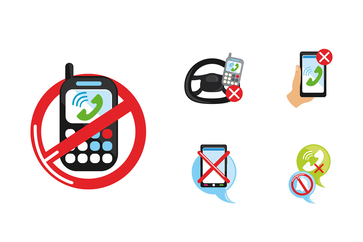 No Phone Use Illustration Set