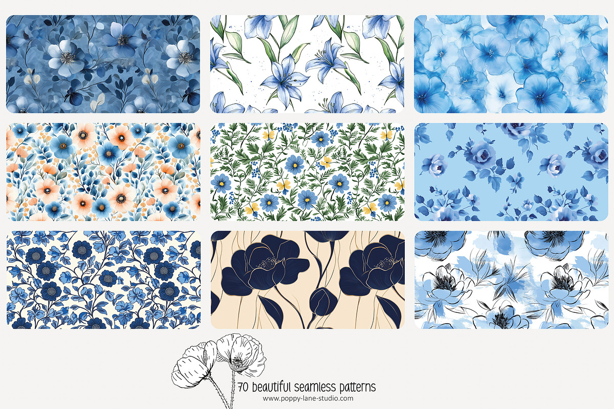 70 blue flower seamless pattern, a Pattern Graphic by Poppy Lane Studio (Photo 9 of 10)