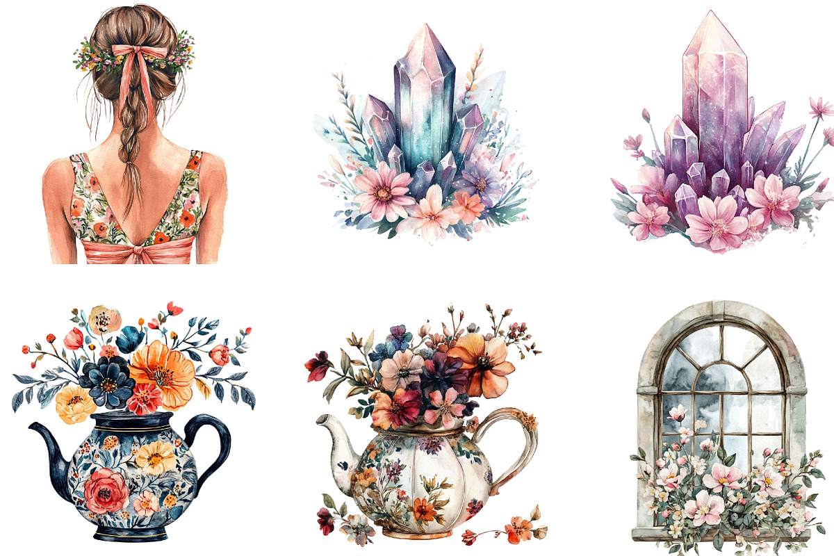 Watercolor Dark Blooms Clipart, an Illustration by Designking (Photo 4 of 5)
