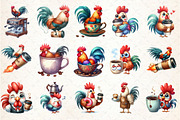 Quirky Rooster with Coffee Clipart, an Illustration by Rose Art (Thumbnail 2 of 7)
