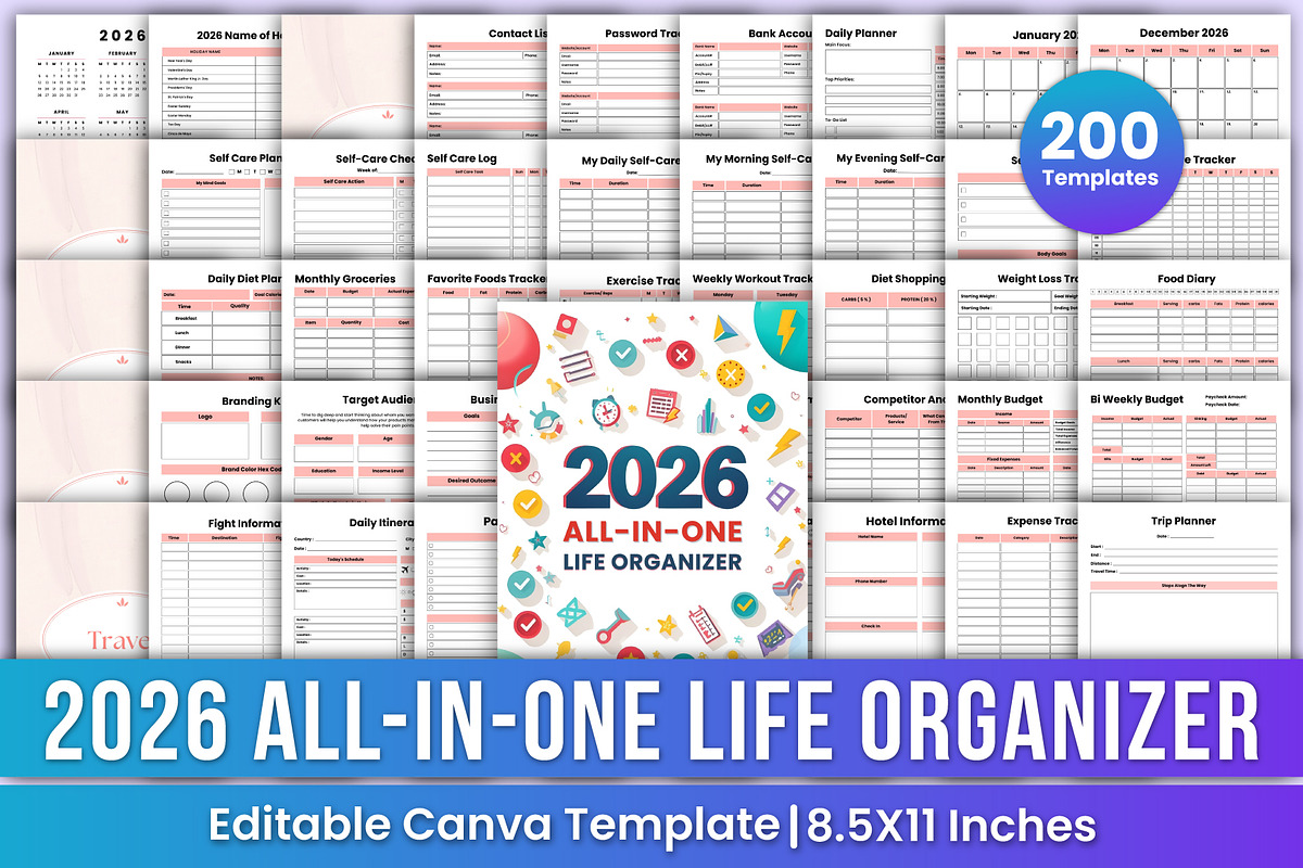 2026 All-in-One Life Organizer Canva, a Stationery Template by Mustafiz (Photo 1 of 8)