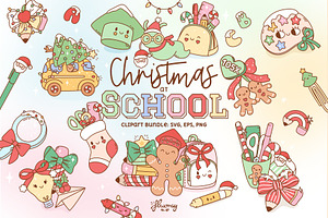 Cute Christmas School Clipart Bundle