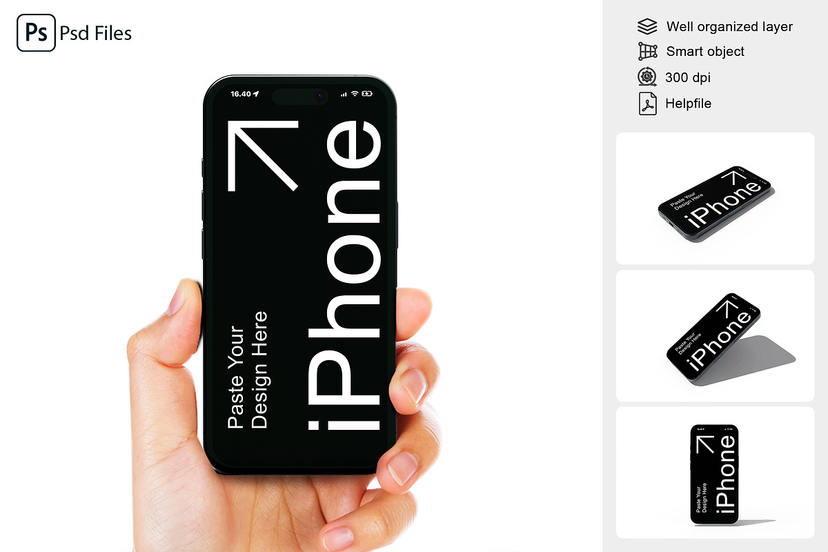 iPhone 16 - Hand Mockup, an iPhone Mockup by UFR_GRAPHIC (Photo 1 of 5)