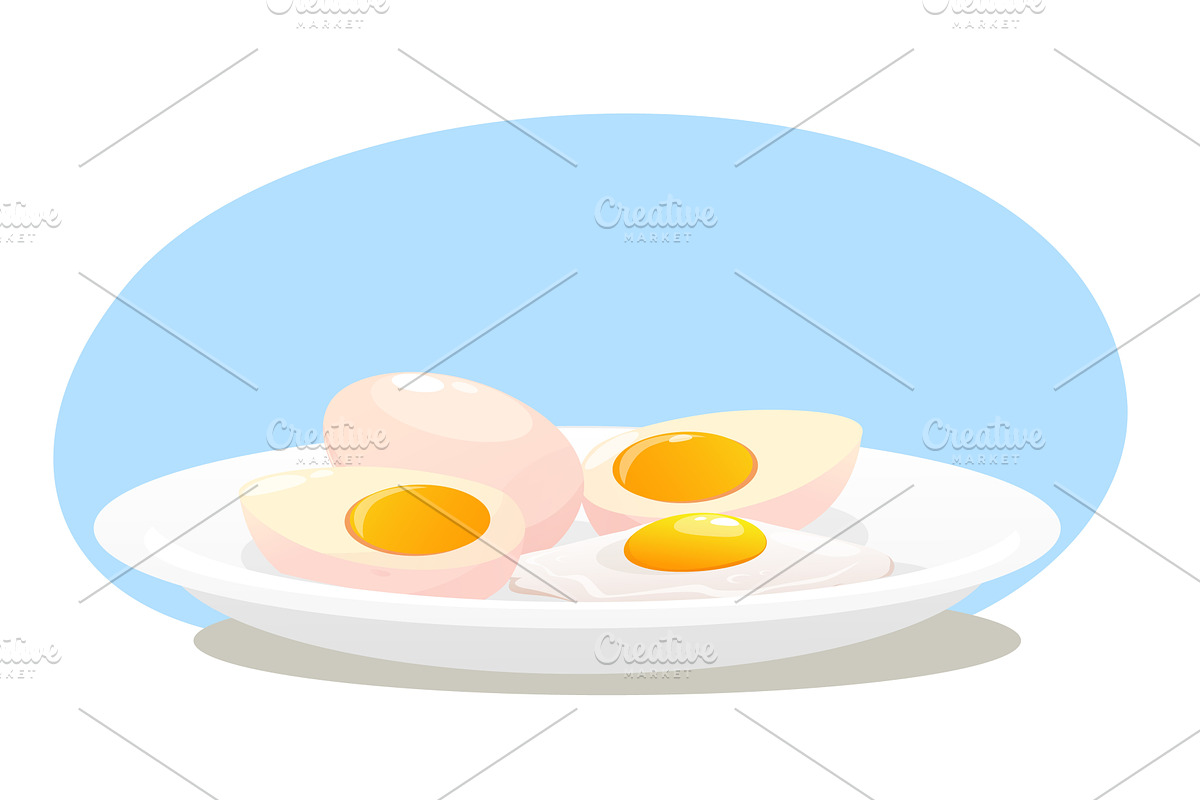 Plate with boiled and fried eggs, a Food Illustration by Vectorbuum