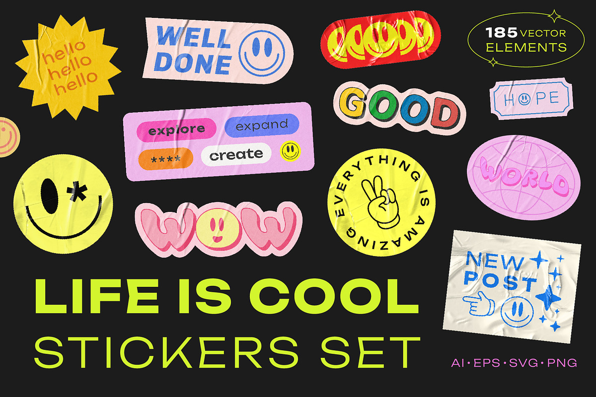 LIFE IS COOL VECTOR POP ART STICKERS, an Object Graphic by craftlove (Photo 1 of 13)
