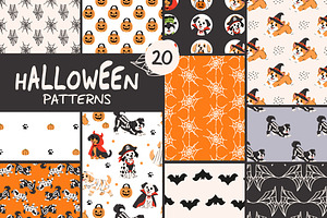 20 Halloween Dogs Seamless Patterns