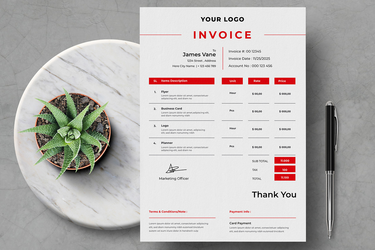 Red Invoice Template, a Stationery Template by MightyDesign (Photo 1 of 8)