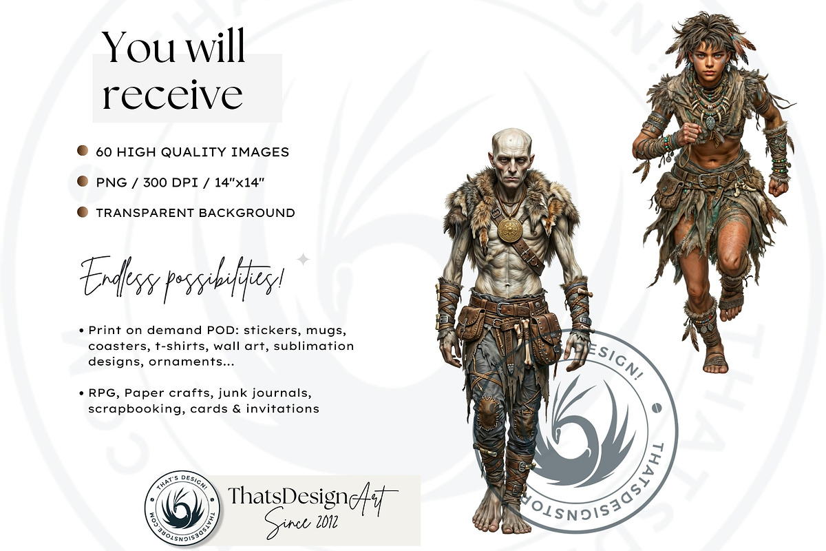 Primal Fantasy Tribal Characters PNG, a Person Illustration by ThatsDesignArt (Photo 2 of 13)